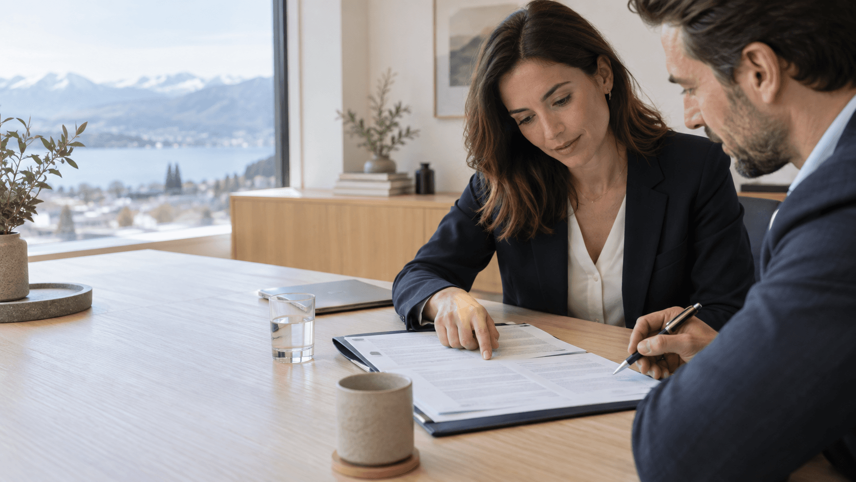 Professionnels relisant les documents d’une mission