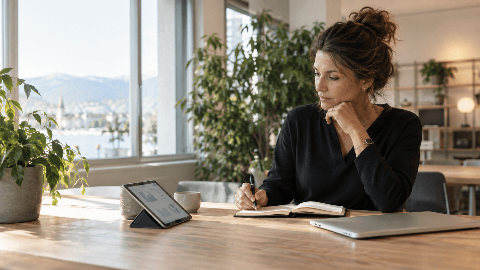 Consultante comparant les options pour son activité