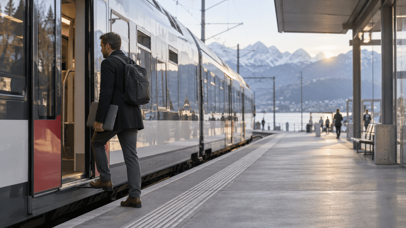 Consultant frontalier rejoignant sa mission en train