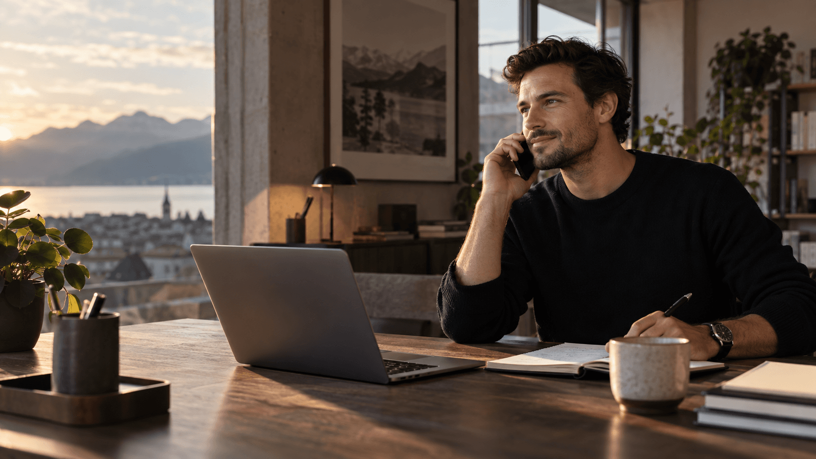 Consultant préparant une mission depuis son espace de travail